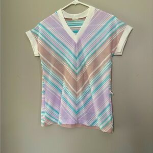 Vintage V Neck Pastel Stripe Shirt Size Small